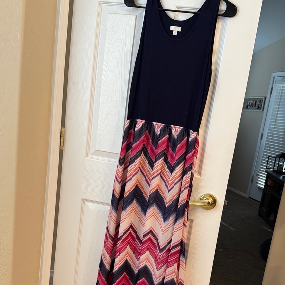 Stylish Navy and Multicolor Chevron Maxi Dress